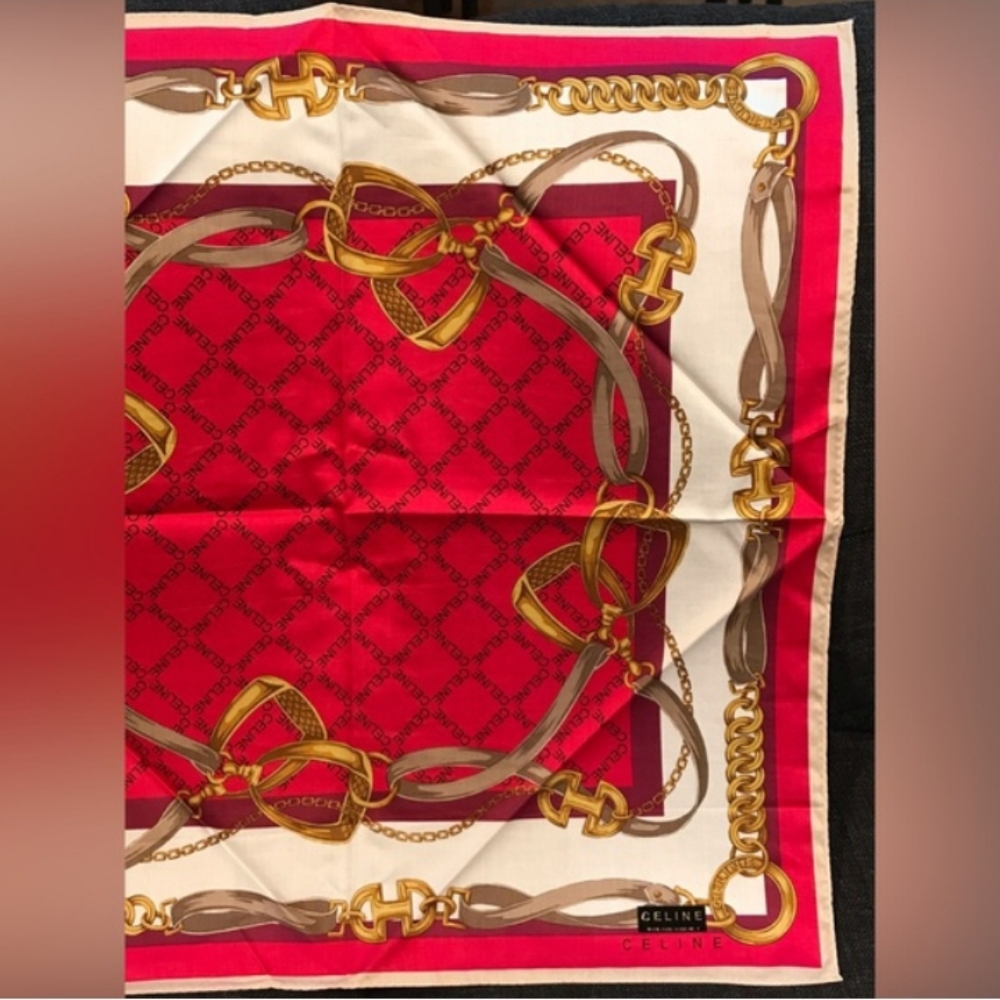 Celine Red and Gold Chain Motif Scarf / Bandana LNC - Picture 7 of 11